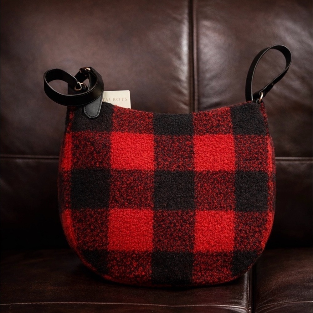 Talbots NWT Red & Black Plaid Wool-Blend Shoulder Bag.